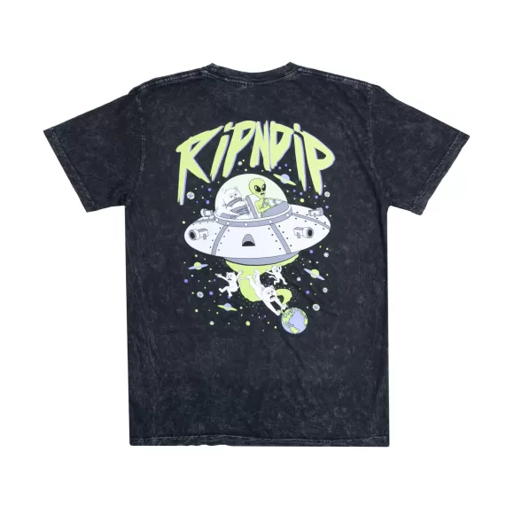 Ripndip Shorts Sleeve Tees | Abduction Tee Black Mineral Wash