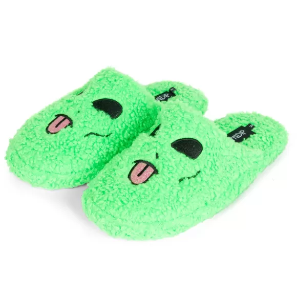 Ripndip Shoes | Alien Face Fuzzy House Slippers Green