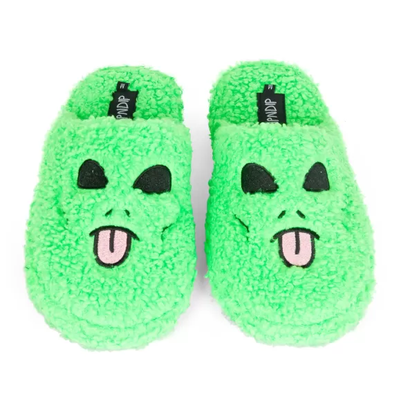 Ripndip Shoes | Alien Face Fuzzy House Slippers Green