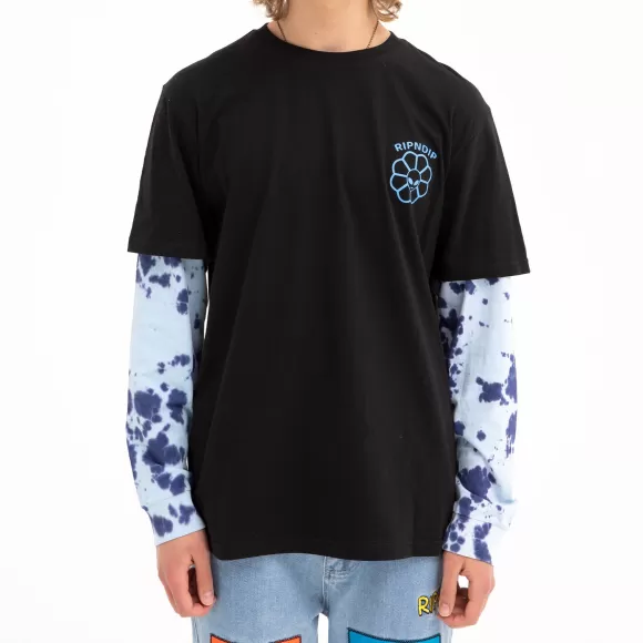 Ripndip Long Sleeve Tees | Get A Grip Double Sleeve Tee Black/Light Blue Tie Dye