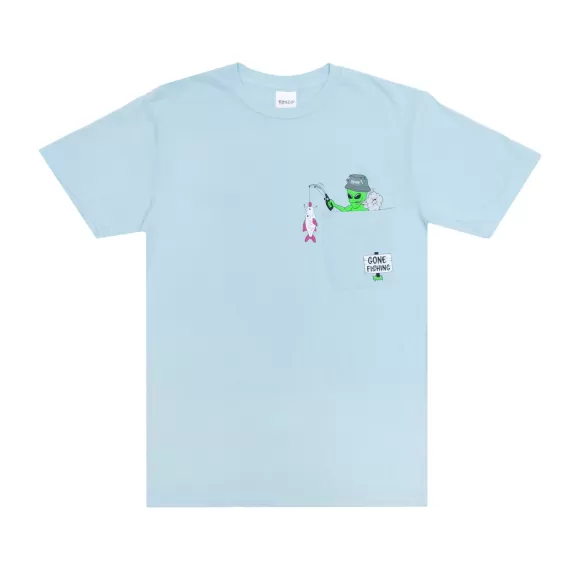 Ripndip Shorts Sleeve Tees | Gone Fishing Pocket Tee Baby Blue