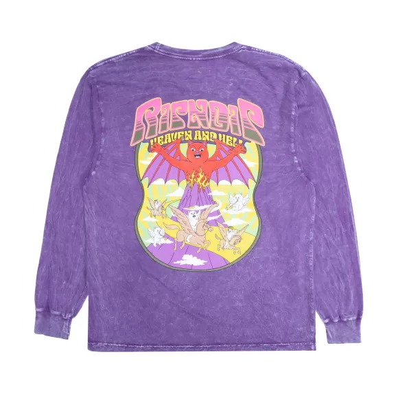 Ripndip Long Sleeve Tees | Heaven And Heck Battle Long Sleeve Purple Mineral Wash