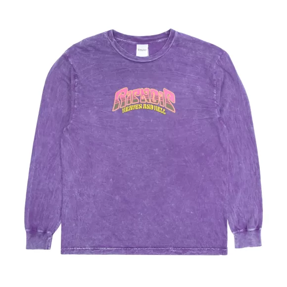 Ripndip Long Sleeve Tees | Heaven And Heck Battle Long Sleeve Purple Mineral Wash