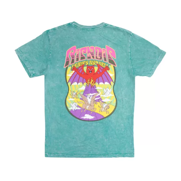 Ripndip Shorts Sleeve Tees | Heaven And Heck Battle Tee Teal Mineral Wash