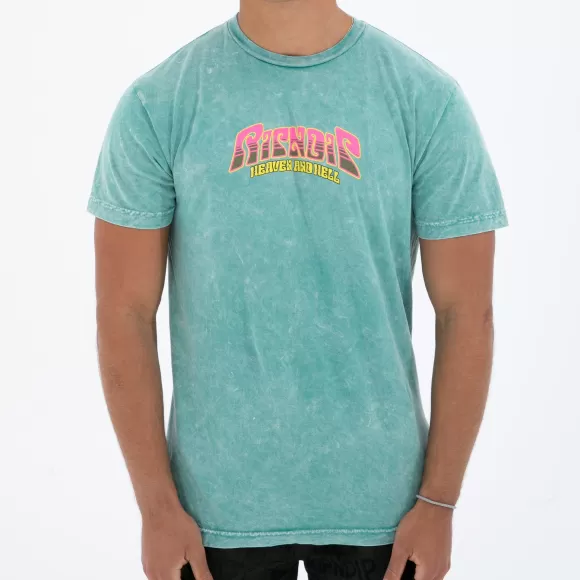 Ripndip Shorts Sleeve Tees | Heaven And Heck Battle Tee Teal Mineral Wash