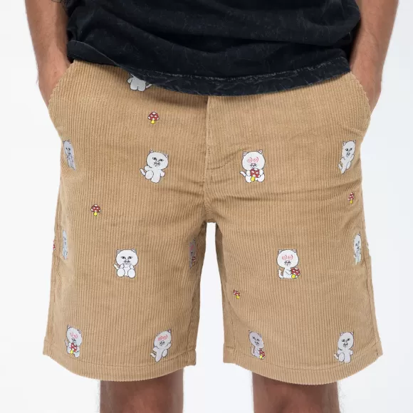 Ripndip Shorts | Hello Nermy Corduroy Embroidered Shorts Tan