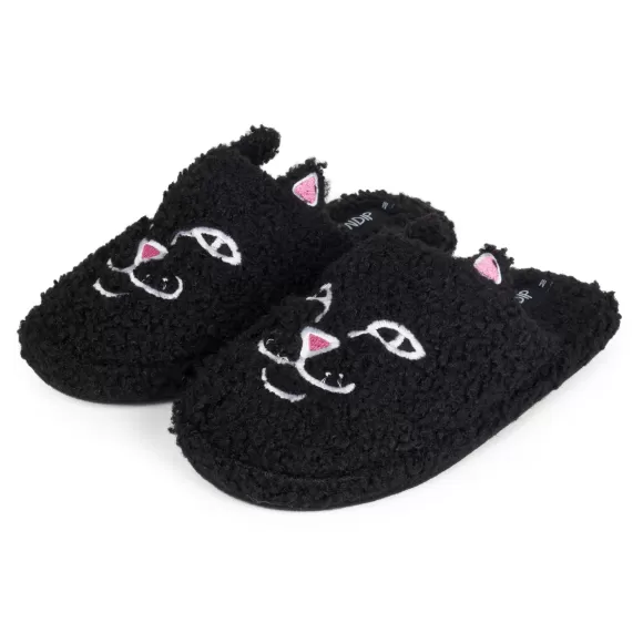 Ripndip Slippers | Jerm Face Fuzzy House Slippers Black