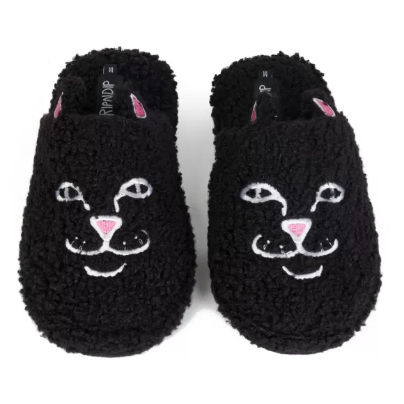 Ripndip Slippers | Jerm Face Fuzzy House Slippers Black