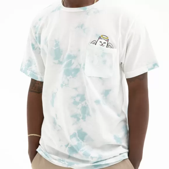 Ripndip Lord Nermal Tees | Lord Angel Pocket Tee Light Blue Lightning Wash