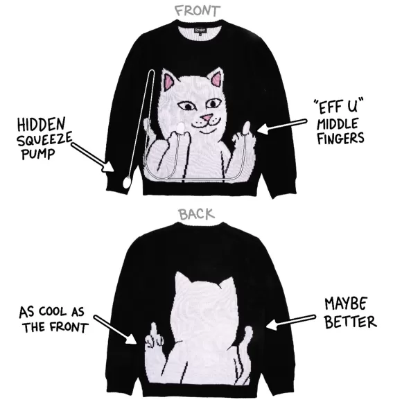 Ripndip Holiday Sweaters | Lord Nermal Flippy Knitty Sweater Black