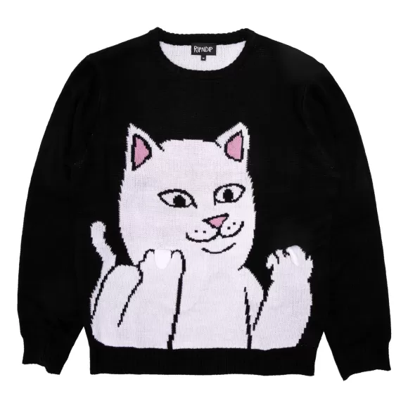 Ripndip Holiday Sweaters | Lord Nermal Flippy Knitty Sweater Black