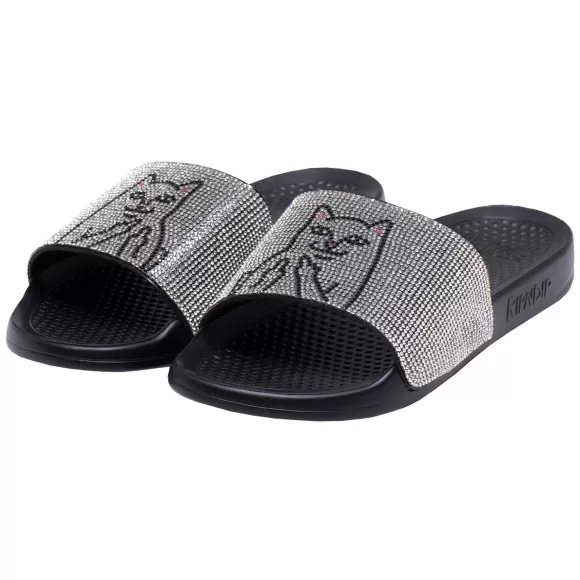 Ripndip Shoes | Lord Nermal Slides Rhinestone Black