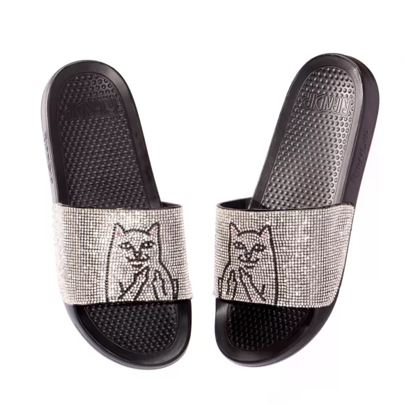 Ripndip Shoes | Lord Nermal Slides Rhinestone Black