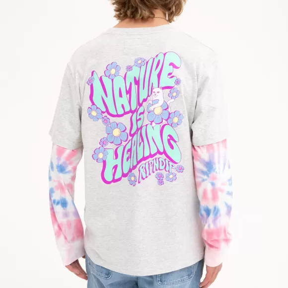 Ripndip Long Sleeve Tees | Nature Is Healing Double Sleeve Tee Ash Heather/Pink