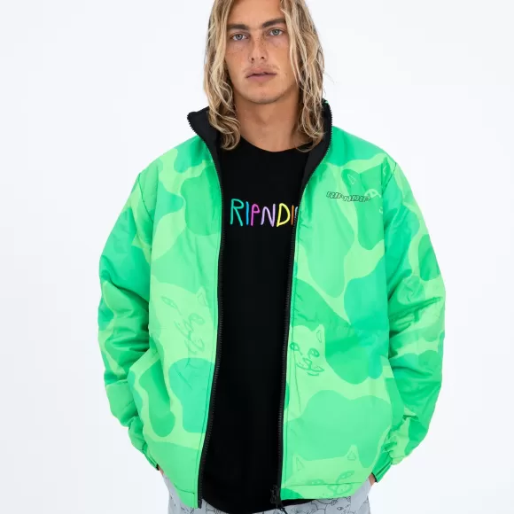 Ripndip Jackets | Neo Nerm Reversible Field Puffer Jacket Black/Tonal Green