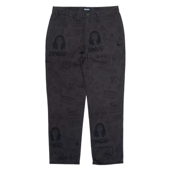 Ripndip Pants | Nerm Doodle Cotton Twill Pants Chocolate