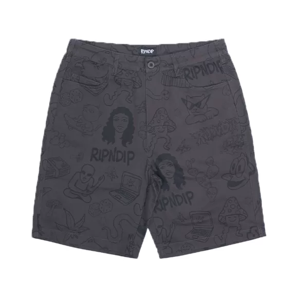 Ripndip Shorts | Nerm Doodle Twill Shorts Chocolate