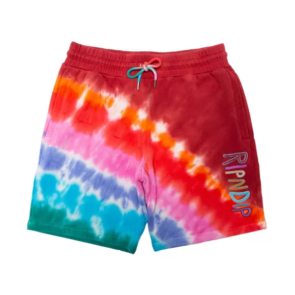 Ripndip Shorts | Og Prisma Embroidered Sweatshorts Red Tie Dye