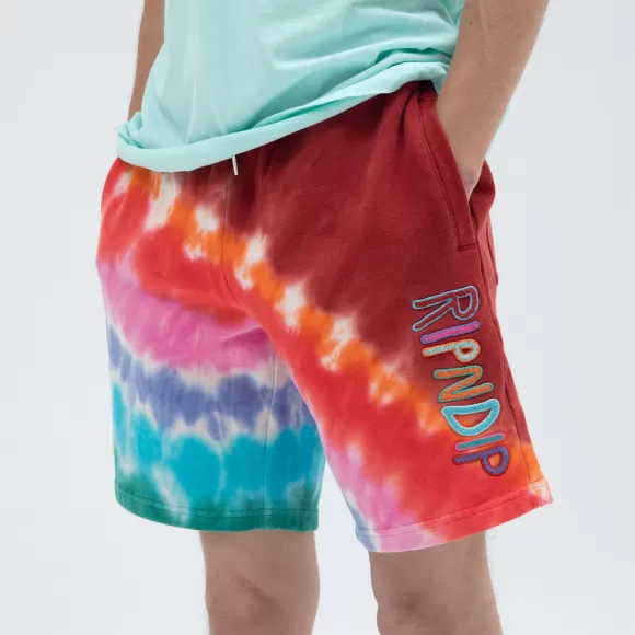 Ripndip Shorts | Og Prisma Embroidered Sweatshorts Red Tie Dye