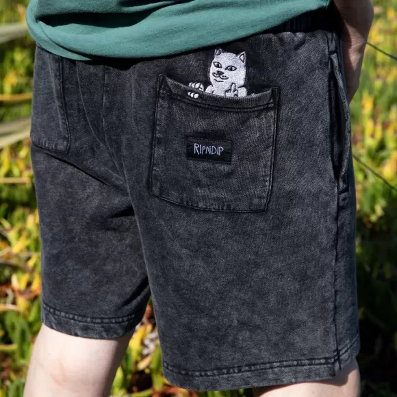 Ripndip Shorts | Peek A Nermal Sweatshorts Black Acid Wash