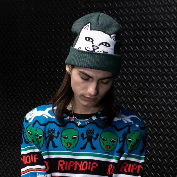 Ripndip Beanies | Peeking Nermal Beanie Marled Hunter Green