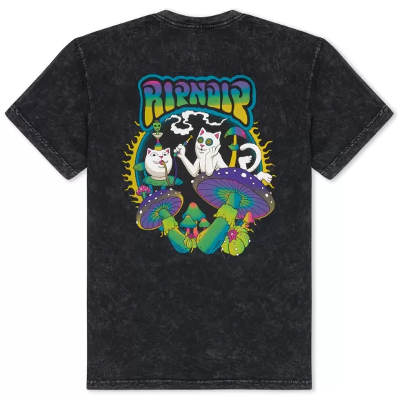 Ripndip Shorts Sleeve Tees | Psychedelic Garden Tee Black Mineral Wash