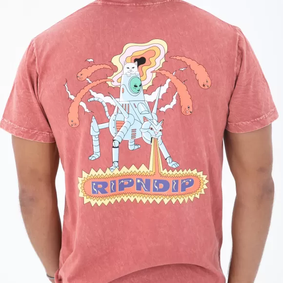 Ripndip Shorts Sleeve Tees | Robot Attack Tee Clay Mineral Wash