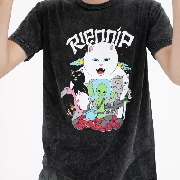 Ripndip Shorts Sleeve Tees | Runaway Tee Black Mineral Wash