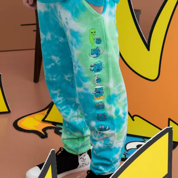 Ripndip Sweats | Save The World Embroidered Sweatpants Aqua/Green Tie Dye