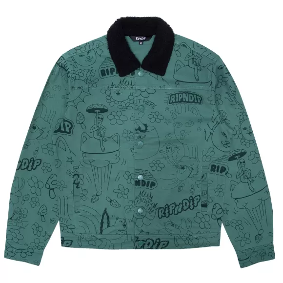 Ripndip Jackets | Scribble Button Up Jacket Forest Green