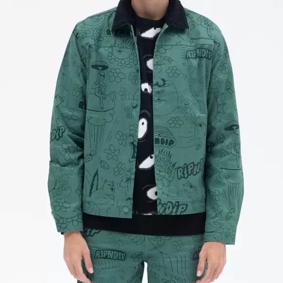 Ripndip Jackets | Scribble Button Up Jacket Forest Green