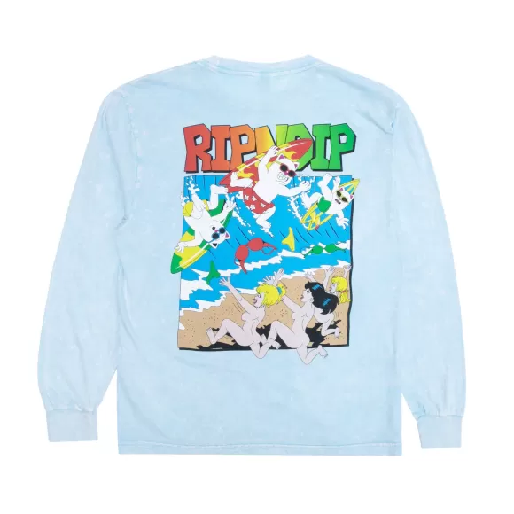 Ripndip Long Sleeve Tees | Summer Break Long Sleeve Light Blue Mineral Wash