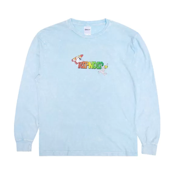 Ripndip Long Sleeve Tees | Summer Break Long Sleeve Light Blue Mineral Wash