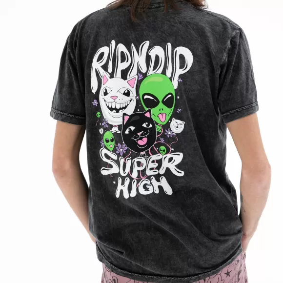 Ripndip Shorts Sleeve Tees | Super High Tee Black Mineral Wash