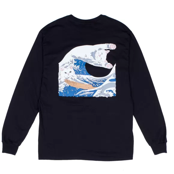 Ripndip Long Sleeve Tees | The Great Wave Of Nerm Long Sleeve Black