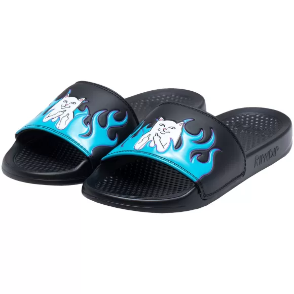 Ripndip Shoes | Welcome To Heck Slides Black/Blue